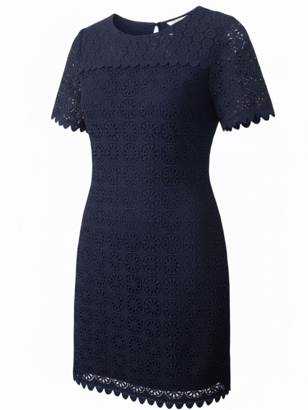 Boden Isadora Broderie Lace Navy Blue 100% Cotton Lined Keyhole Back Dress SZ 6